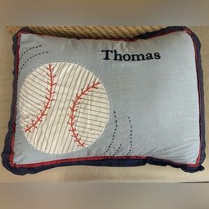 Pottery Barn Kids Baseball Themed “Thomas” Pillow, 100% Cotton